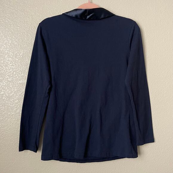 Temperley London Top Womens Small Blue Satin Collar Knit Blouse Quiet Luxury - Picture 8 of 12